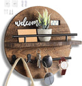 Key Holder for Wall, Key and Mail Holder Organizer with - Key Holder Wall Mount - Round Wooden Rustic Home Decor for Entryway