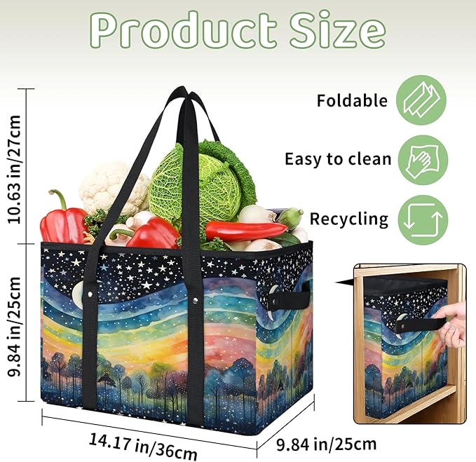 Reusable Grocery Bags Heavy Duty Shopping Bags Foldable Large Tote Bags with Long Handles & Hard Bottom