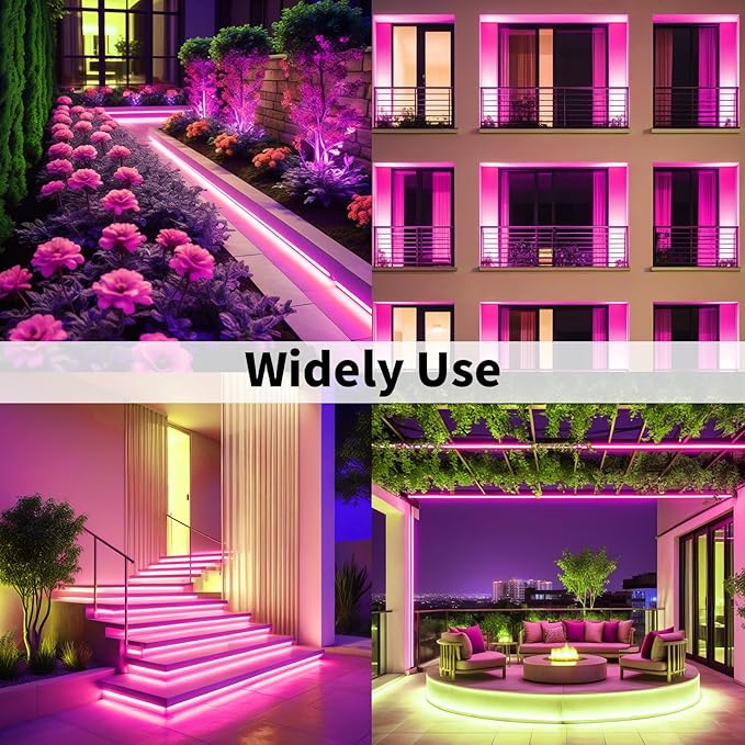 iNextStation 16.4FT/5M Pink LED Strip Lights, DC12V Silicone Neon Light Strip, IP65 Waterproof Led Rope Lights Dimmer for Cuttable DIY, LED Light Strip for Bedroom, Indoor, Outdoor(with Plug)
