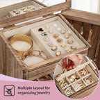 Jewelry Box for Women, Rustic Wooden Jewelry Boxes & Organizers with Mirror & Drawers,6 Layer Jewelry Organizer Box for Rings