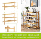 BMOSU 5-Tier Bamboo Shoe Rack Premium Stackable Shoe Shelf Storage Organizer for Hallway Closet Living Room Entryway Organize