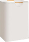 STORAGE MANIAC Large Laundry Hamper, 80L (21.1 Gal) Collapsible Laundry Basket with Bamboo Handles, Freestanding Waterproof C