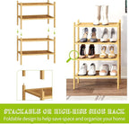 BMOSU 2-Tier Bamboo Small Shoe Rack Premium Stackable Shoe Shelf Storage Organizer for Hallway Closet Living Room Entryway Or