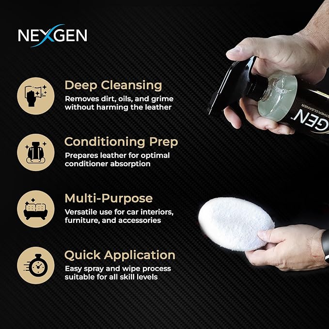 Nexgen Car Leather Cleaner - Quick Spray Car Interior Cleaner and Leather Restorer - Gentle Liquid Formula, Multi-Purpose Cle