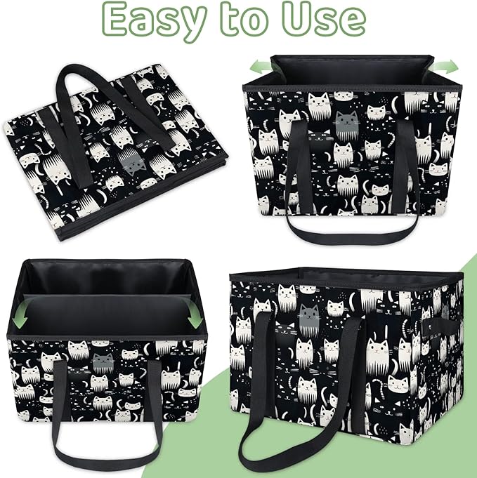 Reusable Grocery Bags Heavy Duty Shopping Bags Foldable Large Tote Bags with Long Handles & Hard Bottom