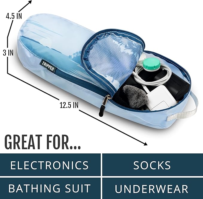 TRIPPED XL Compression Packing Cubes — 7-Piece Set for Checked Luggage | Extra-Large (15.7"×11"×4") + Large + Small + Tube + 