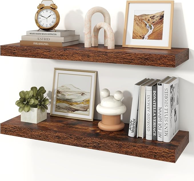 Floating Shelves for Wall, 9.3" Deep Wall Mounted Rustic Wood Shelves for Bathroom, Bedroom, Living Room, Kitchen, Hanging Sh