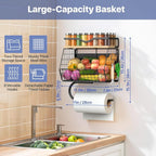 Housolution 2 Pack Wall Mounted Fruit Basket with Wood Lid, Hanging Kitchen Storage Basket for Fruit and Vegetable, Potato an