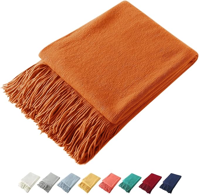 Homiest Decorative Knitted Throw Blanket with Fringe, Lightweight & Soft Acrylic Knit Blanket Tassel for Couch, Sofa, Bed (Da
