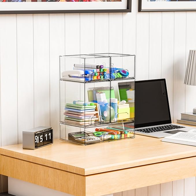 Yieach 5 Set Clear Stackable Storage Drawers and Acrylic Drawer Organizer,BPA Free Baby Bottle Organizer for Countertop and B
