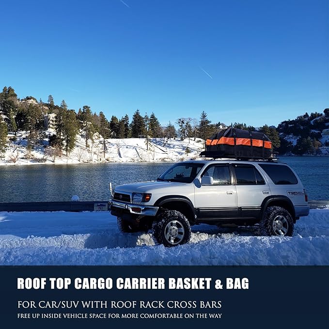 Roof Rack Carrier Carrier Basket 65"*39"*6"+Waterproof Bag 20 Cubic Feet(51"*40"*17"),and Cargo Net with Attachment Hooks,Ratchet Straps.200 Lbs Capacity,Universal Rooftop small Size Roof Rack