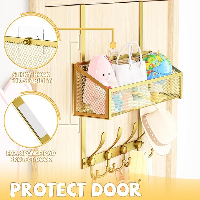 Kaiferty Over The Door Hooks Organizer, Coat Rack Over The Door Storage Hanger Towel Rack, Back of Door Storage Organizer for