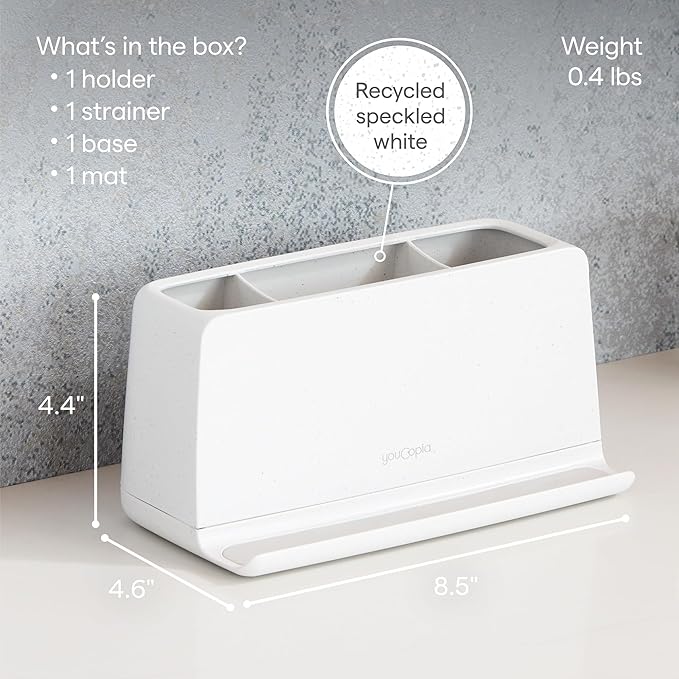 YouCopia The Ledge Toothbrush Holder, 3-Slot, Bathroom Vanity Counter Organizer with Cord Slots, Removable Base and Storage f