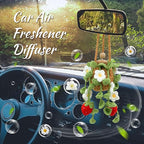 Crochet Car Air Freshener, 15ml Empty Refillable Oil Diffuser Bottle with Hanging Crochet Cute Plant for Car Rearview Mirror 
