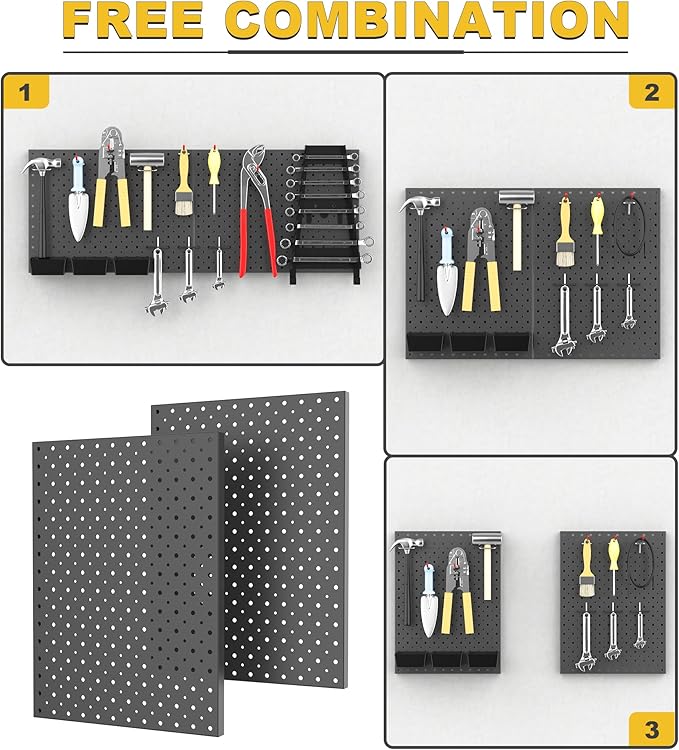 Ultrawall Metal Pegboard Panels, Pegboard Wall Organizer, Black Peg Boards for Wall, Garage Tool Storage Organization, 12"X16