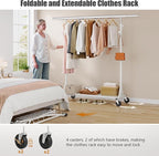 Gewudraw Heavy Duty Clothes Rack, 530 lbs Load Capacity Metal Garment Rack on Wheels - Collapsible Adjustable Portable Storag