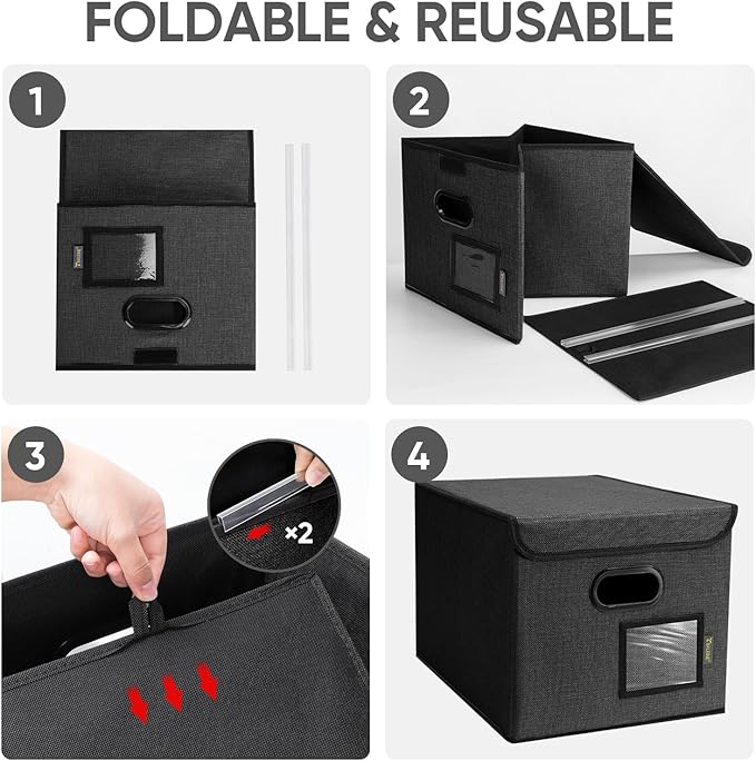 BALEINE File Organizer Box with Lid, Collapsible File Folder Organizer with Plastic Slide, Hanging File Folder Box for Office