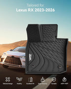 3W Floor Mats Fit for Lexus RX/RX350/RX350h/RX500h 2023-2025 2026, All Weather Heavy Duty Custom Fit TPE Car Floor Liners for Front & Rear Rows, Black(Not fit RX450h+ PHEV)