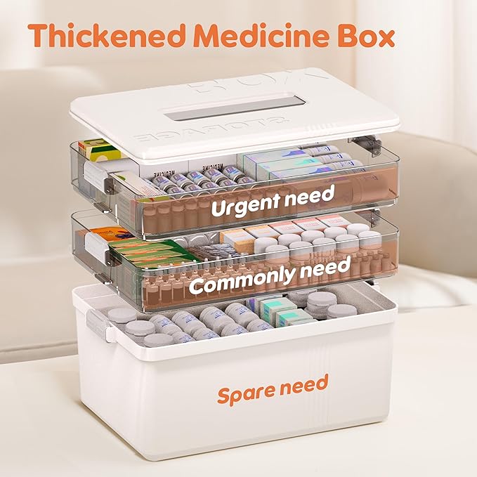 Citylife 3-Tier Medicine Cabinet Organizer,Medicine Cabinet First Aid Kit with Handle,Portable Multi-Purpose Storage Box Suit