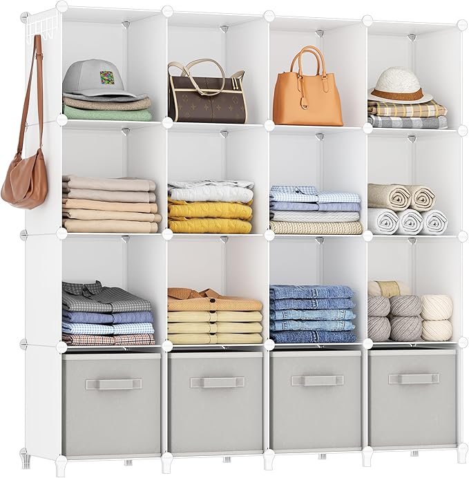 HOMIDEC Closet Organizers and Storage, 16 Cube Storage Organizer, Closet Organizer Bookshelf Cubes Shelves for Clothes, Bedro