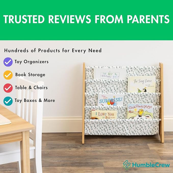 Humble Crew 4-Tier Kids Bookshelf, Natural/White/Green - Premium Book Shelf for Kids Rooms with Four Deep Pockets - Toddler S