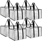 Paterr 8 Pack Reusable Grocery Bags, Heavy Duty Shopping Bags with Reinforced Bottom & Handles, Water Resistant Foldable Clear Storage for Groceries Market Car Trunk Multi-purpose, 14.6 x 10 x 10 in
