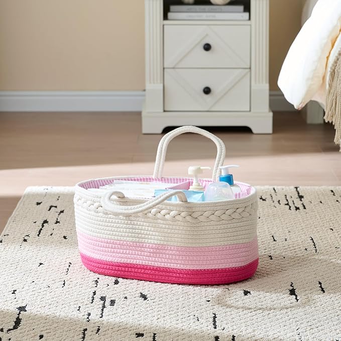 luxury little Diaper Caddy Organizer, Large Cotton Rope Nursery Baby Basket, Changing Table Organizer for Baby Diaper Storage