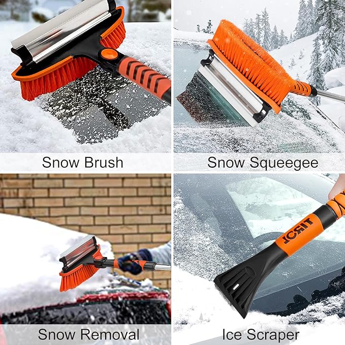 42'' Ice Scraper and Extendable Snow Brush Emergency Snow Shovel Snow Broom with Foam Grip 180° Pivoting Brush Head Snow Scraper for Cars, Trucks, SUVs, Vehicle