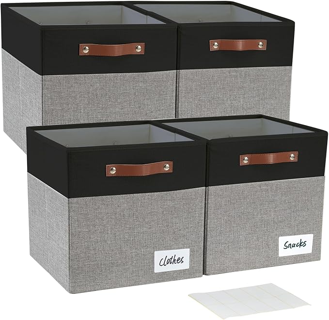Bagnizer Collapsible Fabric Storage Cube Bins with 2 Reinforced PU Handles, Foldable Storage Organizer Baskets for Closet, Sh