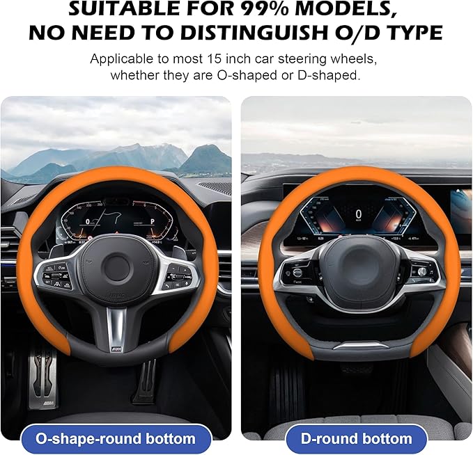 Frani Nappa Leather Steering Wheel Cover,Universal Fit 15 Inch-Premium Non-Slip Breathable Comfort Grip for Cars Trucks SUVs,Anti-Slip Durable Interior Upgrade Orange