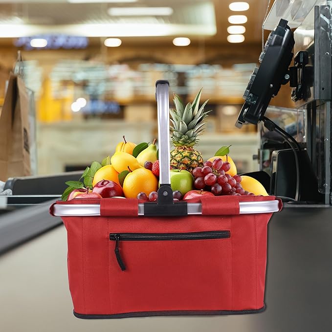 Picnic Basket, SIYUAN Shopping Basket with Handle 22L Collapsible Grocery Basket Portable Folding Bag for Marketing Picnic, R