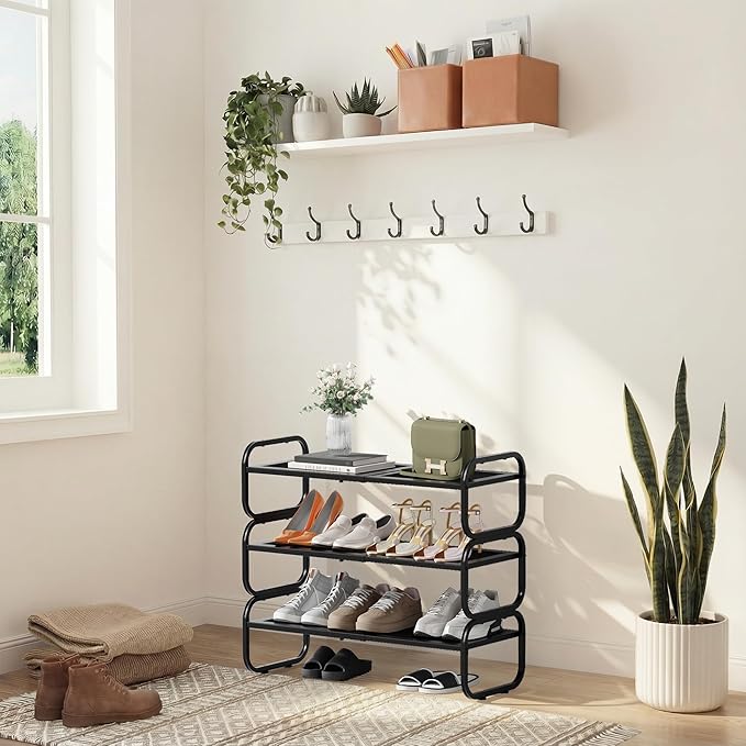 3 Tier Shoe Rack - Expandable Shoe Organizer for Closet, Adjustable Metal Shoe Shelf Storage, Stackable Long Shoe Stand Holde