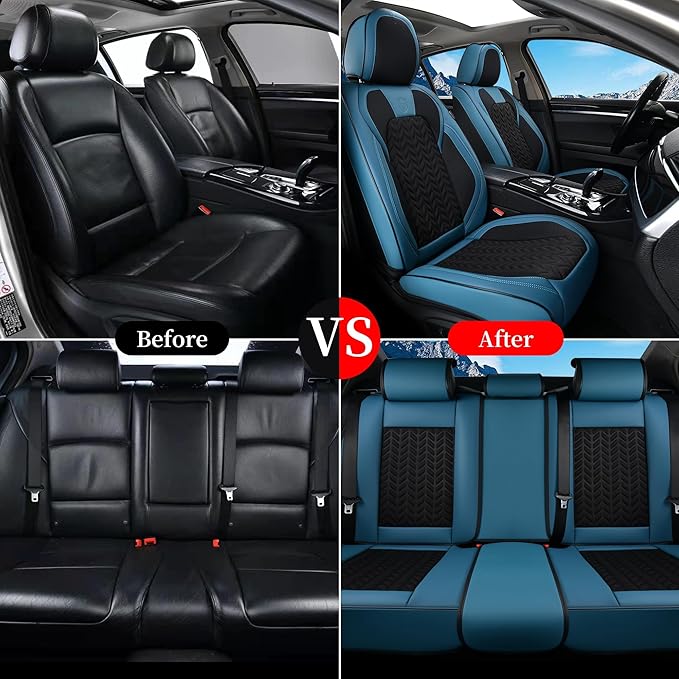 Coverado Seat Covers Full Set, 5 Seats Breathable Faux Leather Seat Covers for Cars, Car Seat Cover Winter, Car Seat Protecto
