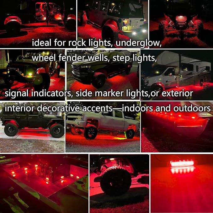 20 Pcs Rock Lights Red Strip Lights Wheel Fender Well Underglow Led Lights for Cars Exterior Side Marker for Truck Golf Cart Wrangler RV RV SUV Offroad
