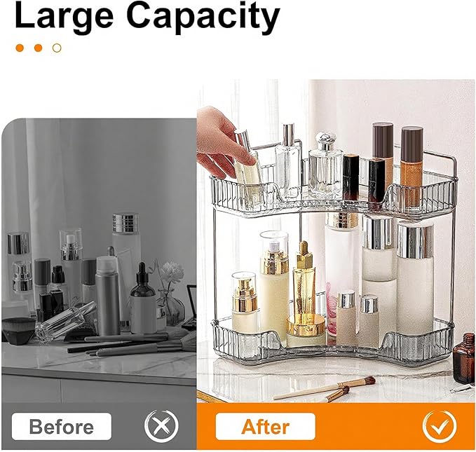 INVSSENE Corner Bathroom Countertop Organizer, 2 Tiers Vanity Trays for Counter, Makeup Organizers, Perfume Tray, Kitchen Spi