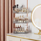 Asayuee 3-Tier Corner Bathroom Counter Organizer with Top Toothbrush Holders,Large Makeup Organizer Countertop with Brush Hol