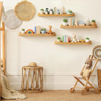 Pinkunn 4 Pcs Nursery Book Shelves 35.4 Inch Rattan Scalloped Floating Bookshelves Wicker Boho Book Shelf for Wall Mounted De