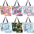 Cunno 6 Pcs Reusable Foldable Grocery Bags, Large Capacity Shopping Bag with Zipper Handle, Waterproof, Women