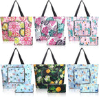 Cunno 6 Pcs Reusable Foldable Grocery Bags, Large Capacity Shopping Bag with Zipper Handle, Waterproof, Women