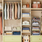 4-Tier Stackable Closet Organizers and Storage Basket, Foldable Closet Shelf Organizer System, Space-Saving Clothes Storage D