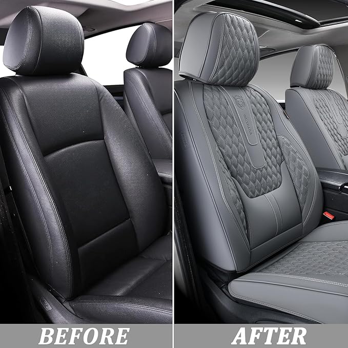 Coverado Front Seat Covers, Car Seat Cover, Leather Seat Covers for Car, Automotive Seat Covers Protector with Lumbar Support