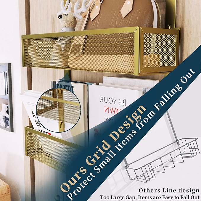 Consumest Over The Door Hooks Organizer - Extra Long Door Hanger with 9 Coat Hooks & 2 Mesh Basket, Back Storage Organizer Ha