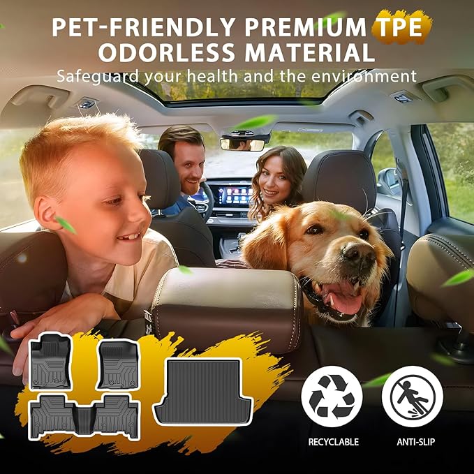 Powerty Floor Mat & Cargo Liner for Toyota 4Runner 2010-2024, All Weather TPE Custom Floor Liner Replacement,1st & 2nd Row Full Set Car Liners, Black (Fit 7 Seats)