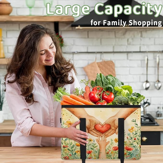 Reusable Grocery Bags Heavy Duty Shopping Bags Foldable Large Tote Bags with Long Handles & Hard Bottom