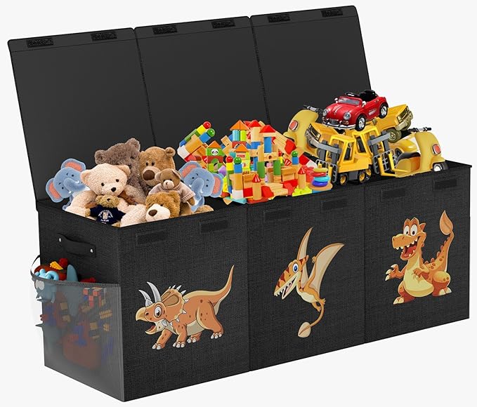 Extra Large Toy Box Chest, Collapsible Sturdy Toy Storage Organizer Boxes Bins Baskets Dinosaur Kids Toy Chest Bin with Lids 