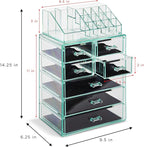 Sorbus Acrylic Makeup Organizer Set, 7-Drawer Vanity & Countertop Cosmetic Storage with Small & Wide Compartments, Teal Thril