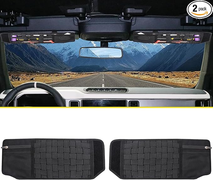 Tactical Sun Visor Organizer Visor Storage Compatible with 2021 2022 2023 2024 2025 2026 Ford Bronco 2/4 Door Accessories Car Sun Visor Sunglasses Holder Webbing Molle Panel, Driver+Passenger