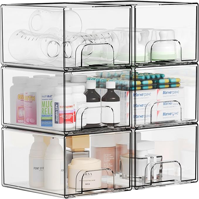 4.4" Tall Small Clear Acrylic Stackable Storage Drawers for Vanity,Under Sink,Bathroom Closet,Medicine Cabinet Organization a