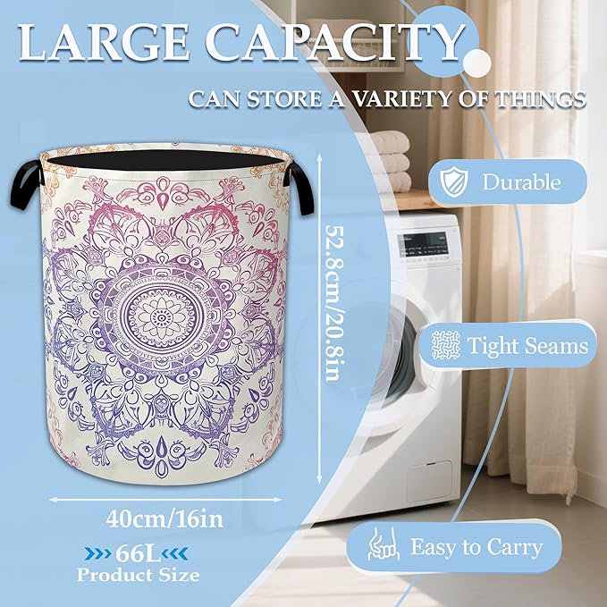 Groovy Mandala Laundry Basket Collapsible Laundry Hamper with Handle, Oxford Clothes Toy Storage Bin for Bathroom Bedroom Roo