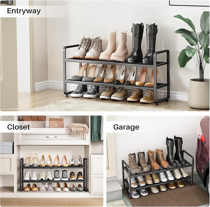 SNTD Shoe Rack - Expandable Shoe Organizer for Closet, Adjustable Metal Shoe Shelf Storage, Stackable Long Shoe Stand Holder 